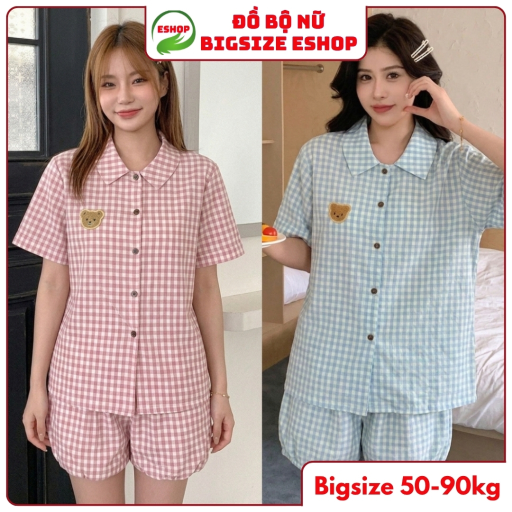 Set pijama đũi caro bigsize tay ngắn quần đùi bí mặc ngủ mát  xinh xắn dễ thương ESHOP Đồ Bộ Nữ Mặc Nhà MS510