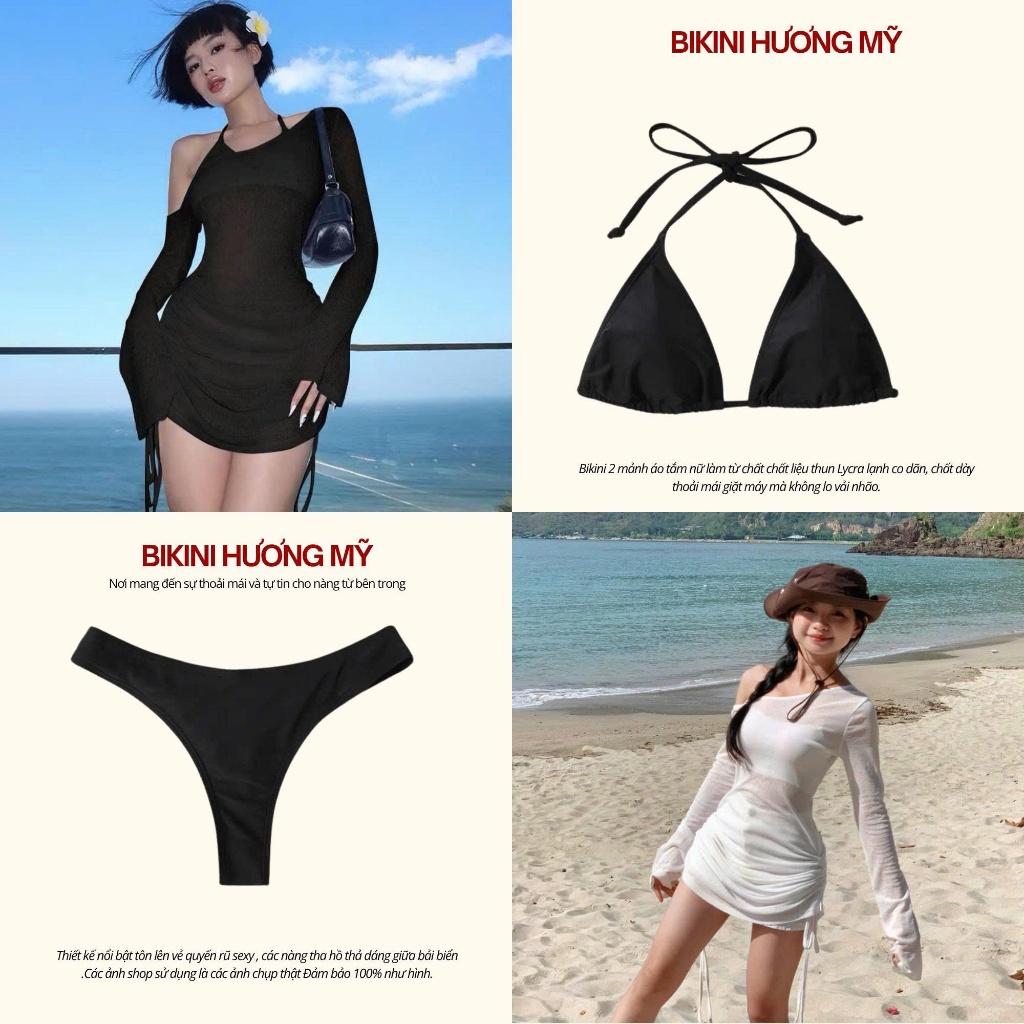 Bikini đi biển 3 món, set bikini 2 mảnh kèm áo lưới xuyên thấu ôm body sexy, Có Đầm Lẻ (Hỏa Tốc-HCM)