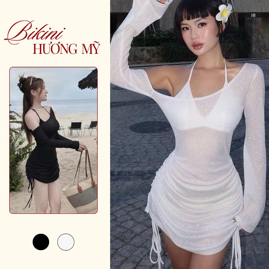 Bikini đi biển 3 món, set bikini 2 mảnh kèm áo lưới xuyên thấu ôm body sexy, Có Đầm Lẻ (Hỏa Tốc-HCM)