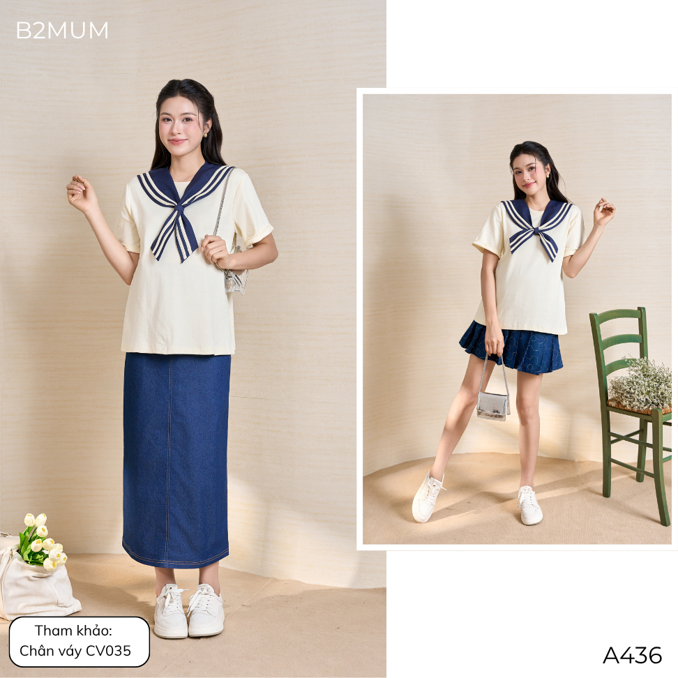 Áo Bầu Thun Cotton - Tặng Kèm Khăn Thủy Thủ Rời – Dễ Phối, Dễ Mix Match Cùng Quần, Chân Váy Lurex Shirt A436 By B2MUM