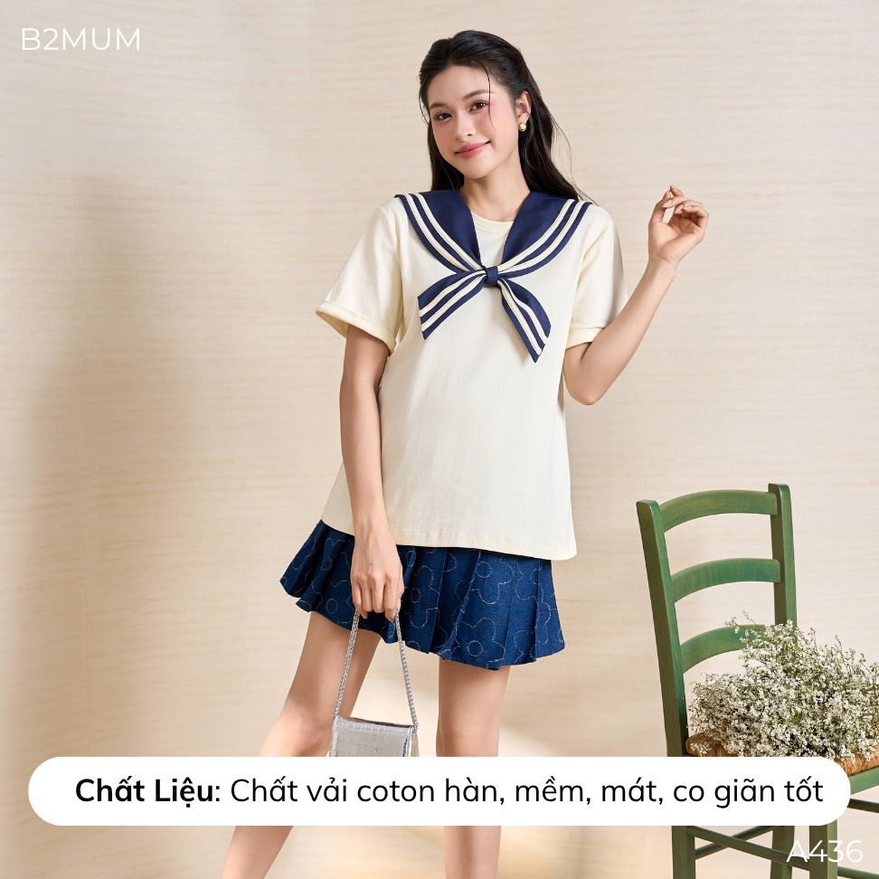 Áo Bầu Thun Cotton - Tặng Kèm Khăn Thủy Thủ Rời – Dễ Phối, Dễ Mix Match Cùng Quần, Chân Váy Lurex Shirt A436 By B2MUM