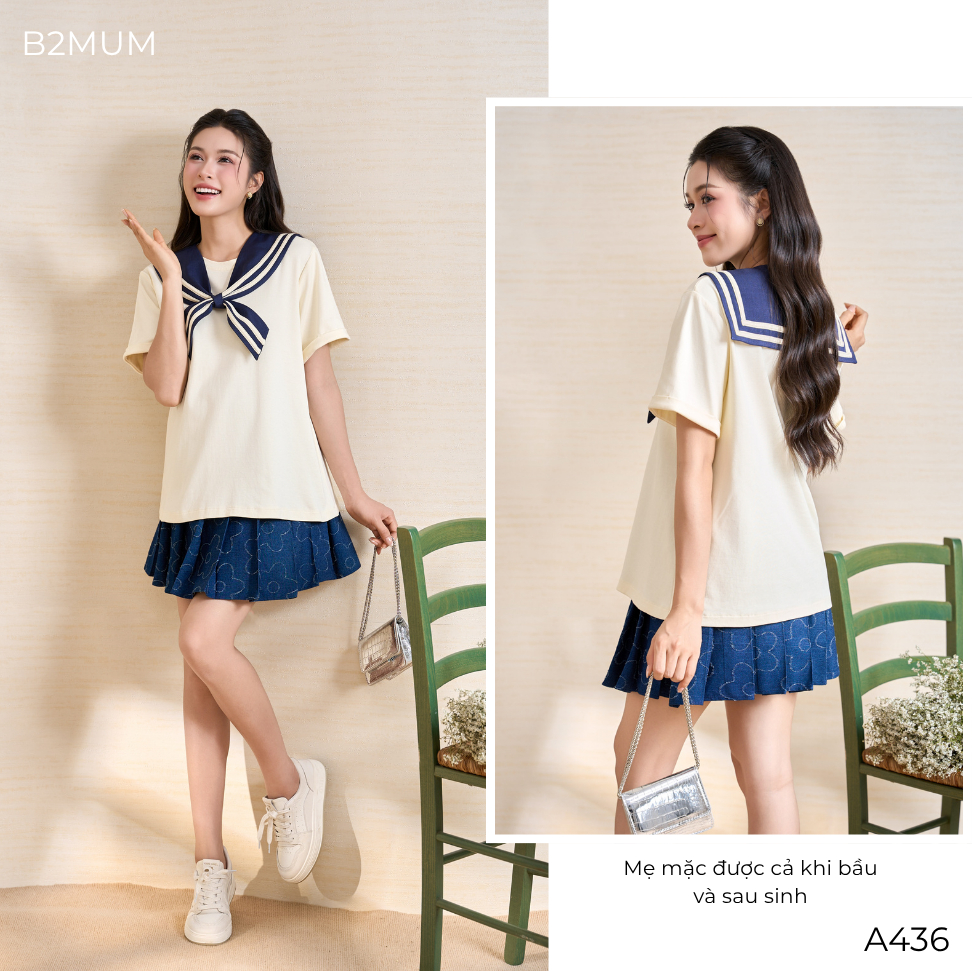 Áo Bầu Thun Cotton - Tặng Kèm Khăn Thủy Thủ Rời – Dễ Phối, Dễ Mix Match Cùng Quần, Chân Váy Lurex Shirt A436 By B2MUM