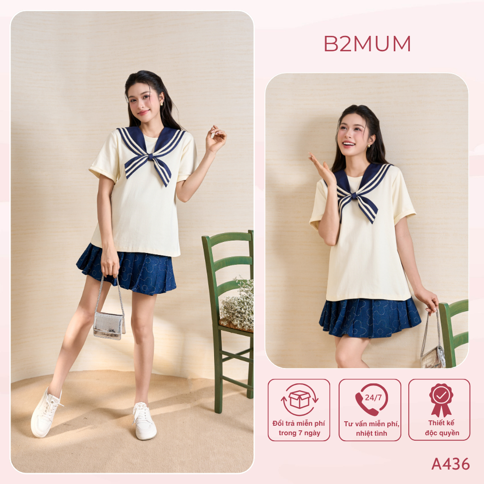 Áo Bầu Thun Cotton - Tặng Kèm Khăn Thủy Thủ Rời – Dễ Phối, Dễ Mix Match Cùng Quần, Chân Váy Lurex Shirt A436 By B2MUM