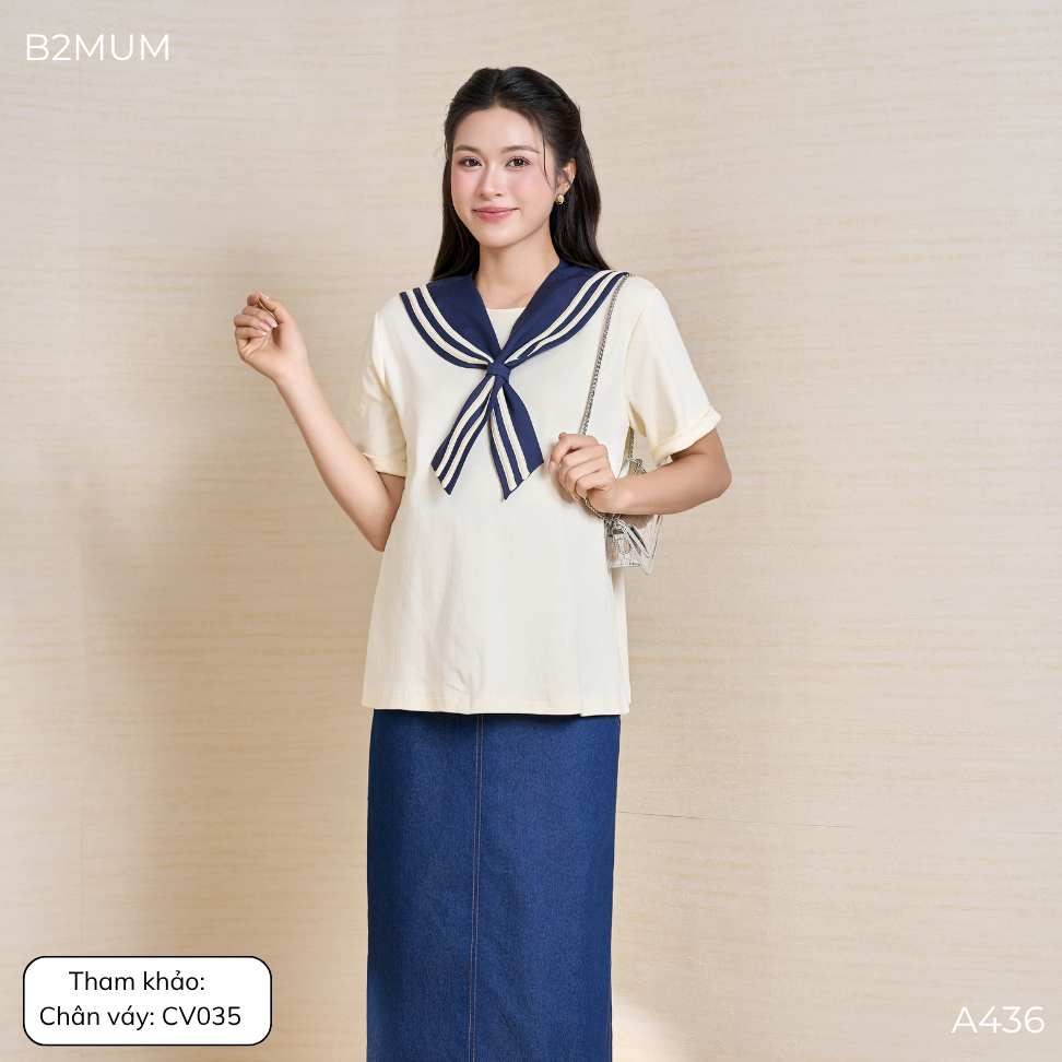 Áo Bầu Thun Cotton - Tặng Kèm Khăn Thủy Thủ Rời – Dễ Phối, Dễ Mix Match Cùng Quần, Chân Váy Lurex Shirt A436 By B2MUM