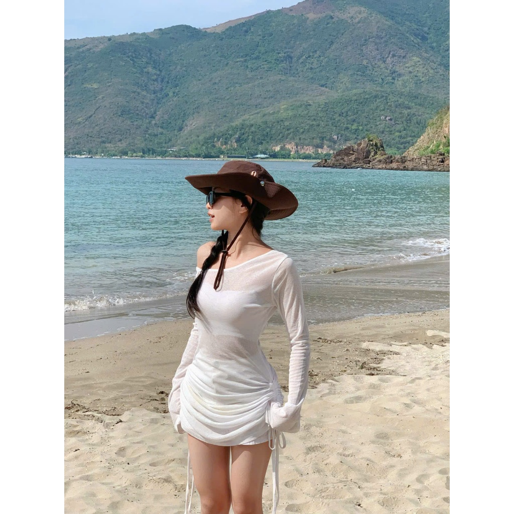 Bikini đi biển 3 món, set bikini 2 mảnh kèm áo lưới xuyên thấu ôm body sexy, Có Đầm Lẻ (Hỏa Tốc-HCM)