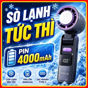 Quạt K801 Sò Lạnh Cao Cấp 2026 Lạnh Như Điều Hòa Mini - Pin Trâu 4000mAh - Có Đèn Pin Siêu Sáng - Tặng Kèm Dây Đeo