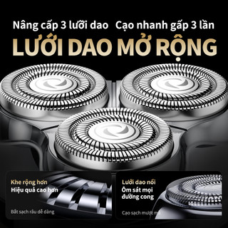 Máy Cạo Râu Điện VTT Bản Cao Cấp 3 Lưỡi Kép Thông Minh - Chống Nước Toàn Thân IPX7, Pin Trâu Tự Động Mài Lưỡi GT9-3D