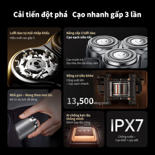 Máy Cạo Râu Điện VTT Bản Cao Cấp 3 Lưỡi Kép Thông Minh - Chống Nước Toàn Thân IPX7, Pin Trâu Tự Động Mài Lưỡi GT9-3D