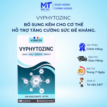 Viên uống kẽm VyphytoZINC - Hộp 40 viên - Bổ sung kẽm cho cơ thể, hỗ trợ tăng sức đề kháng.