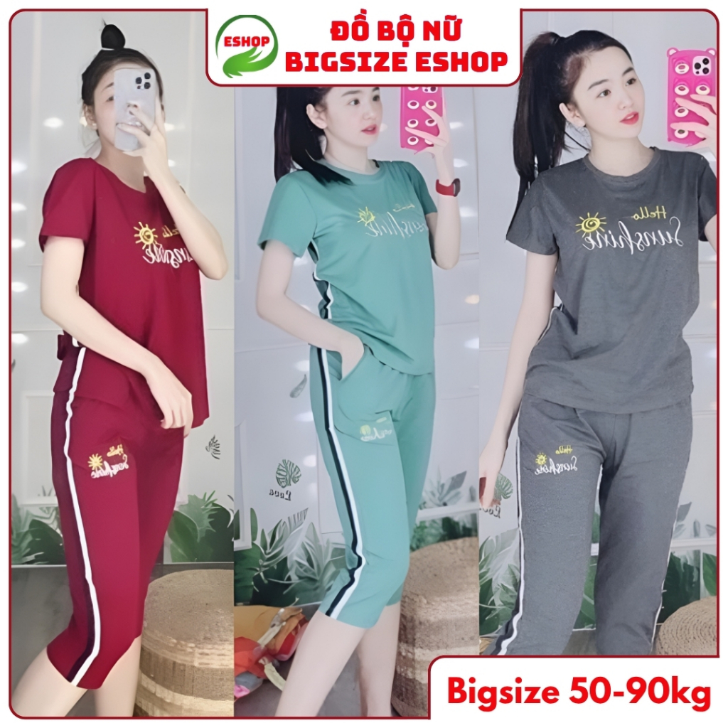 Đồ Bộ Nữ Lửng Ngố Bigsize ESHOP Thun Cotton Co Giãn - Set Đồ Mặc Nhà Dễ Thương Thể Thao Mùa Hè AD01
