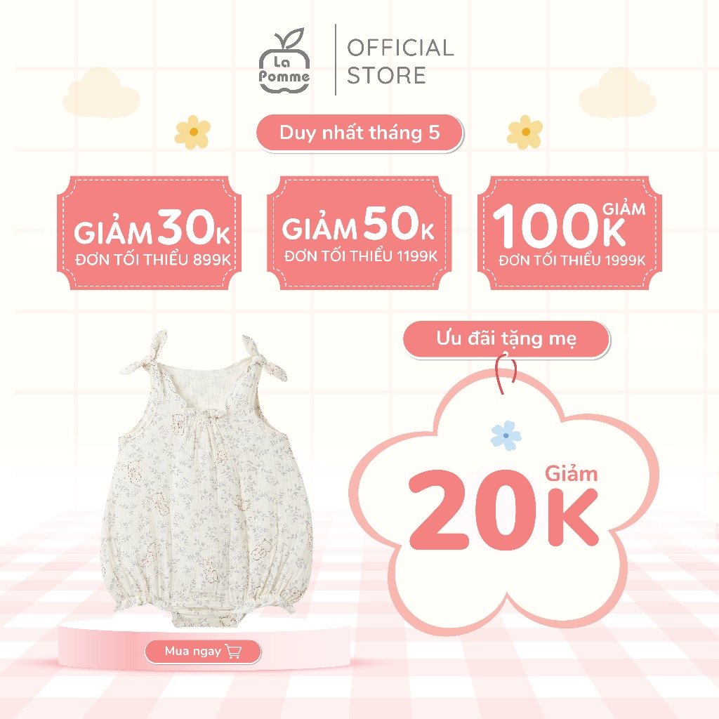 Body sát nách La Pomme họa tiết vườn cổ tích của thỏ con - Sợi Natural Cotton thoáng mát – Bé gái - 6M - 12M