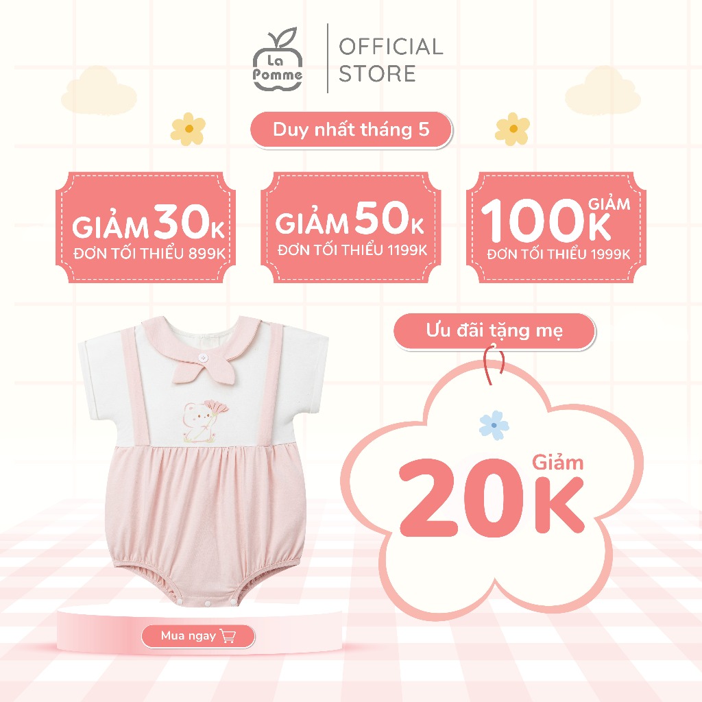 Body cộc tay La Pomme giả yếm bé mèo đáng yêu - Sợi Bamboo an toàn, thoáng mát – Bé gái - 3M - 12M