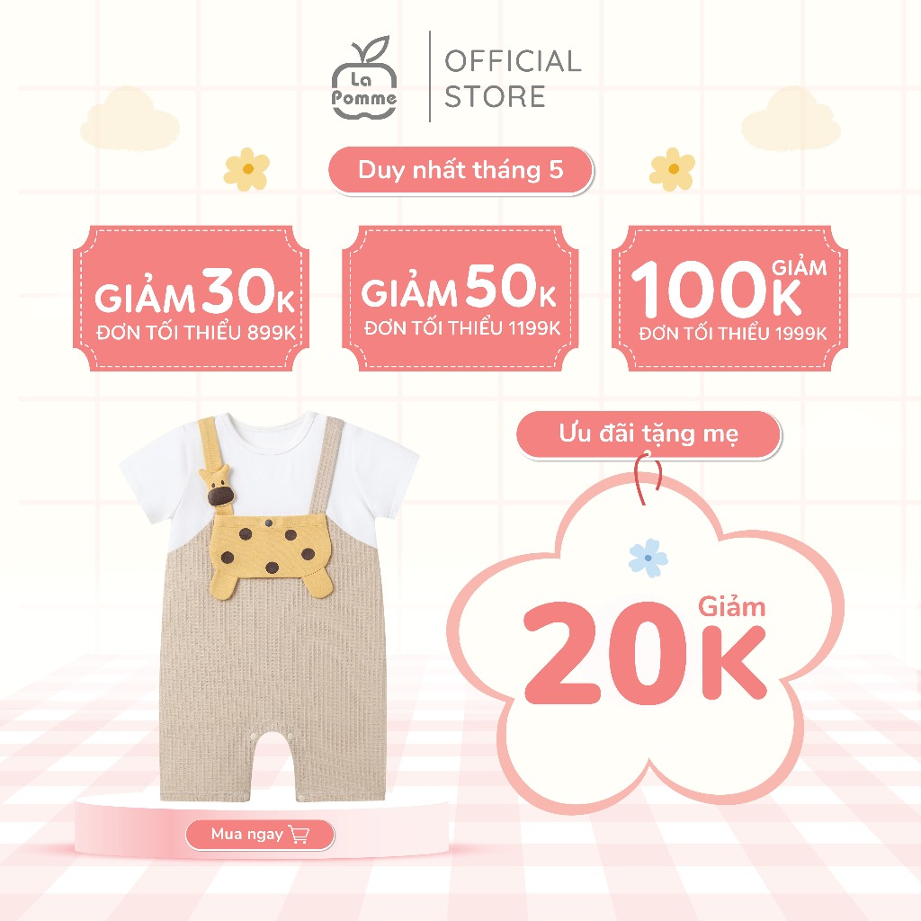 Body cộc tay La Pomme giả yếm nhà của hươu cao cổ - Sợi Jacquard Cotton mềm mại, thoáng khí – Bé trai - 3M - 12M