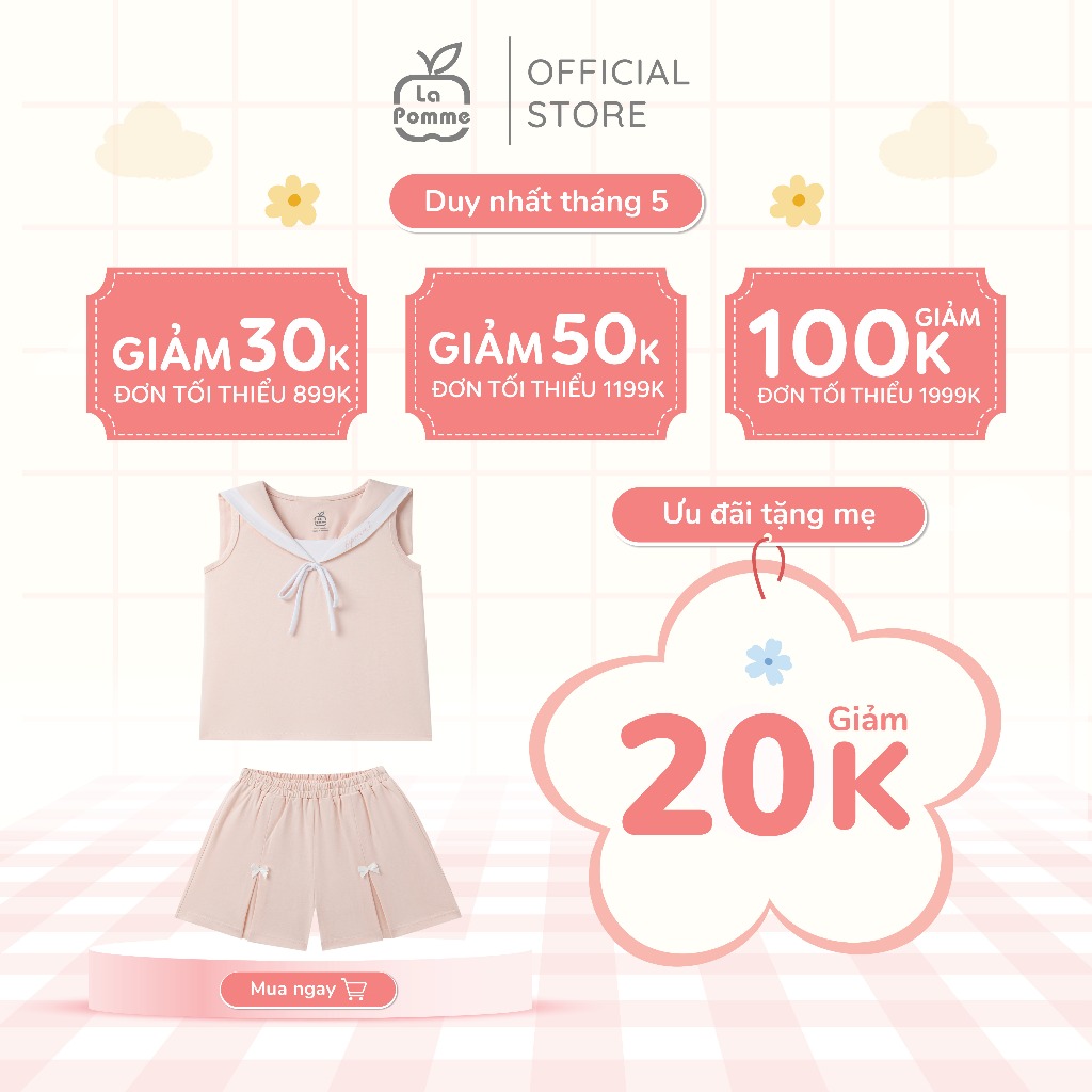 Bộ sát nách La Pomme cổ cách điệu tiểu thư lém lỉnh - Sợi Natural Cotton thoáng mát – Bé gái - 6M - 5Y