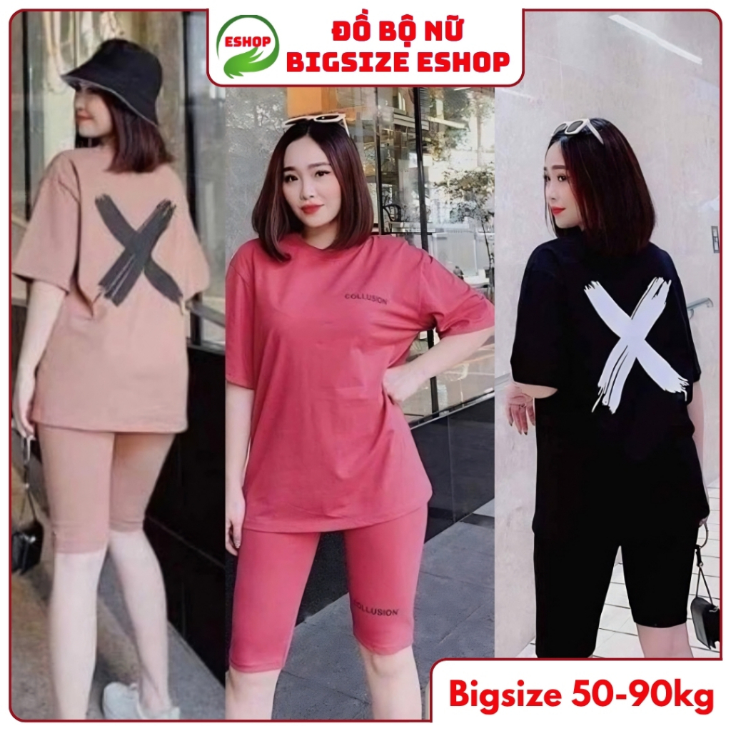 Đồ Bộ Nữ Bigsize 45-85kg Áo Tay Ngắn Quần Lửng Thun Cotton Co Giãn Mặc Nhà Thể Thao ESHOP AD06