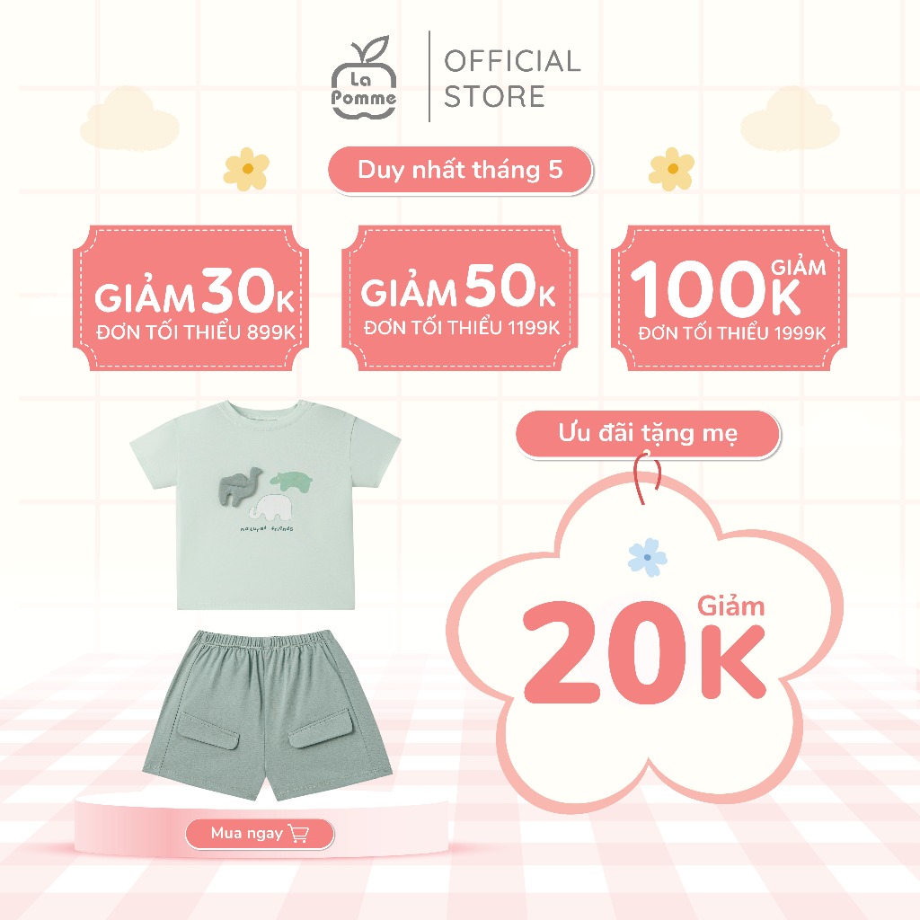 Bộ cộc tay La Pomme những người bạn từ thiên nhiên - Sợi Natural Cotton thoáng mát – Bé trai - 6M - 5Y