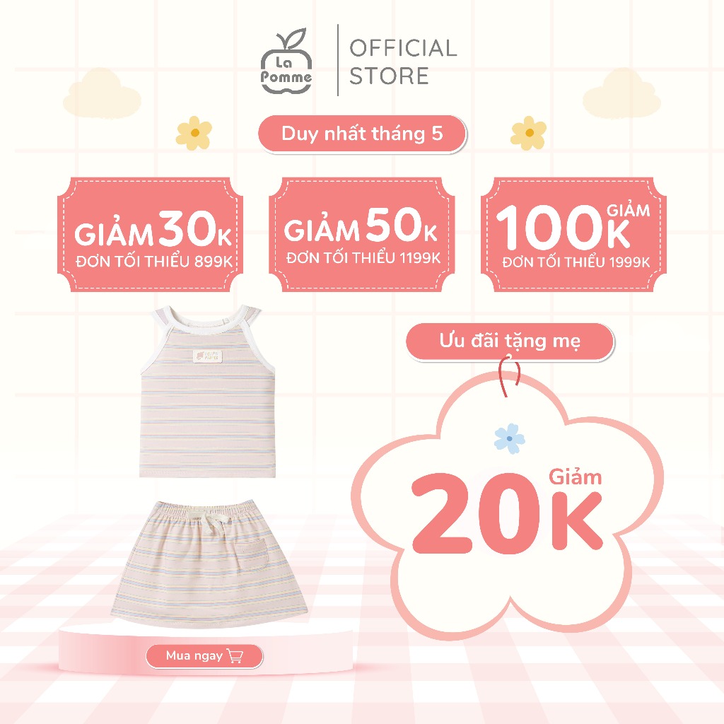 Bộ váy áo sát nách La Pomme biển mộng mơ - Sợi Natural Cotton thoáng mát – Bé gái - 9M - 5Y