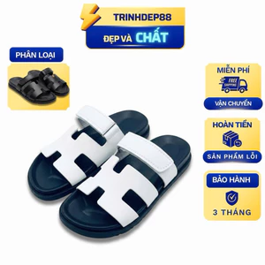 Dép Lê Nam Nữ Chữ H Dép Quai Da Đế Bằng Mẫu Siêu Hót Sang Chảnh