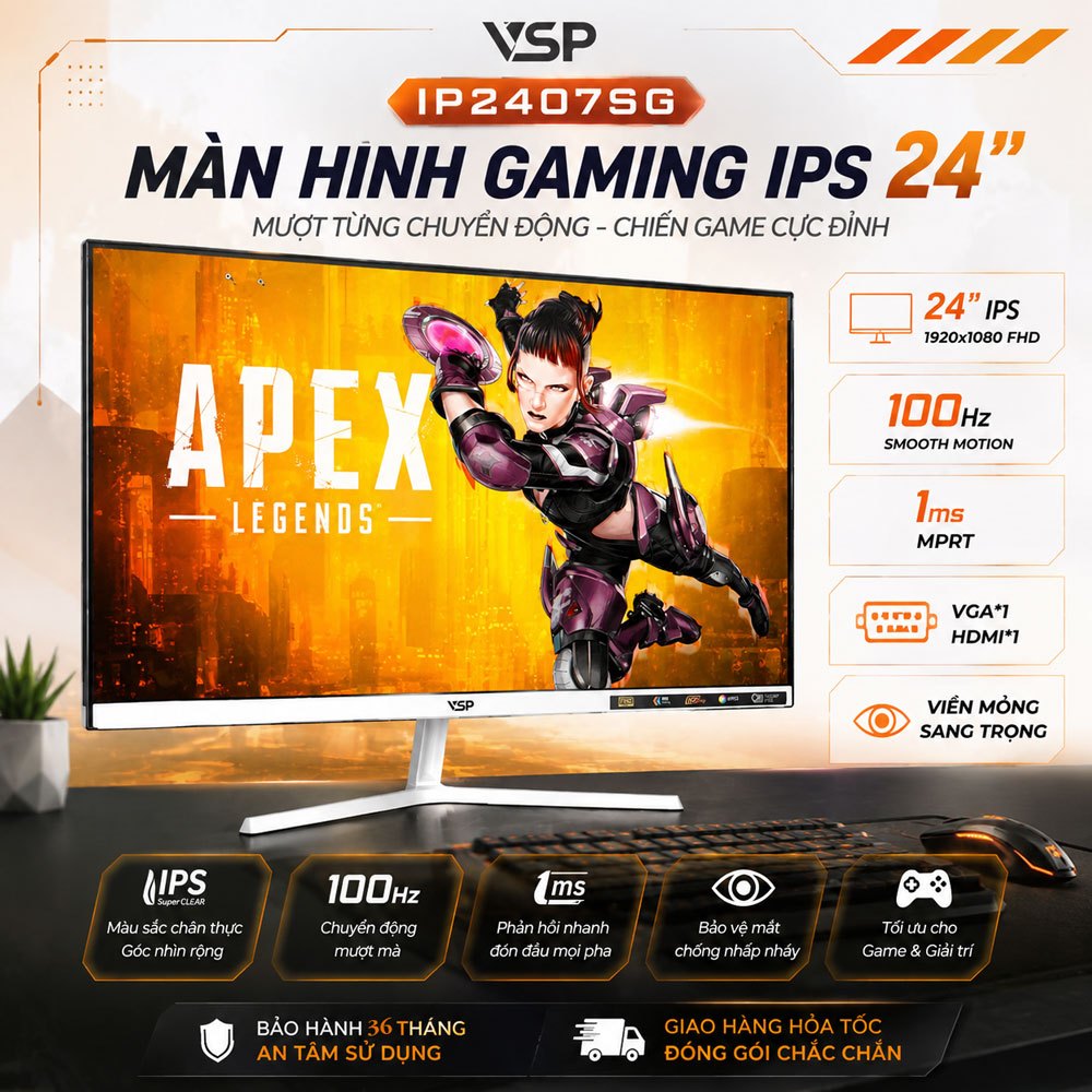 Màn hình VSP IP2407SG - Trắng | 24inch, Full HD, IPS, 100Hz, Phẳng New ...