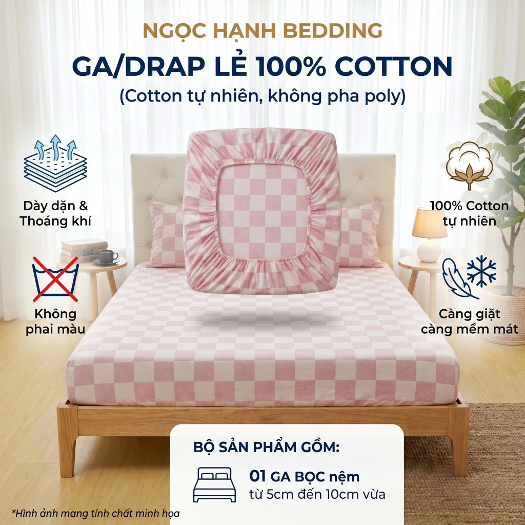 [Ga lẻ không vỏ gối] Ga Giường Vải Cotton 100% Mềm mịn mát, nệm 5cm 10cm - Ngọc Hạnh Bedding