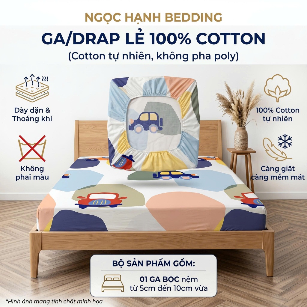 [Ga lẻ không vỏ gối] Ga Giường Vải Cotton 100% Mềm mịn mát, nệm 5cm 10cm - Ngọc Hạnh Bedding
