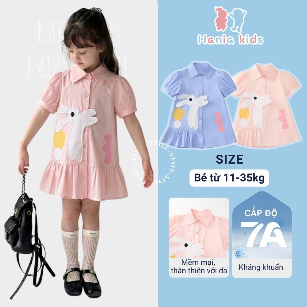 Váy Cho Bé Gái HANIA KIDS Sơ Mi Dáng Chữ A Thiết Kế Tay Phồng Họa Tiết Con Thỏ Đáng Yêu