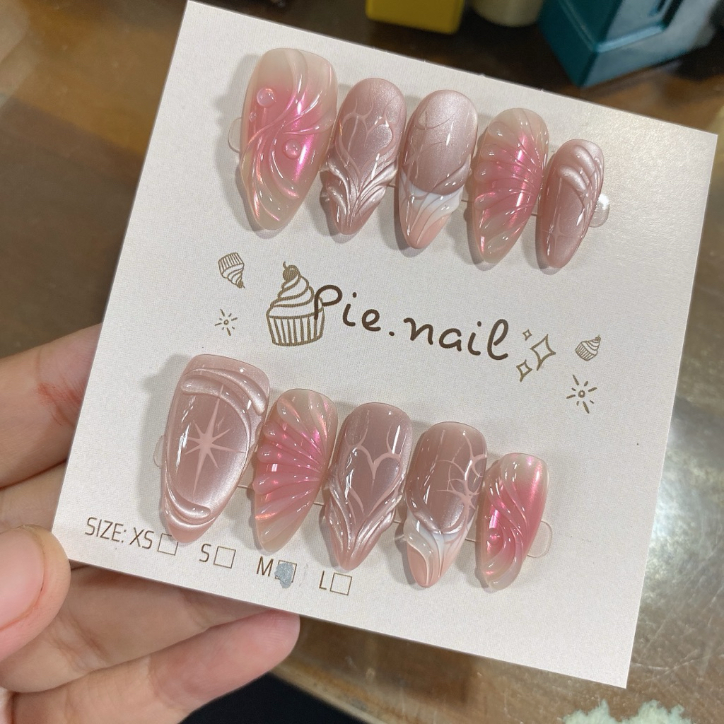 495. nailbox mắt mèo gel nổi, tráng gương cực quang hồng