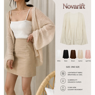 Nova-Áo cardigan mỏng tay dài Khoác len mỏng dáng rộng, Áo khoác len choàng ngoài phong cách Ulzzang