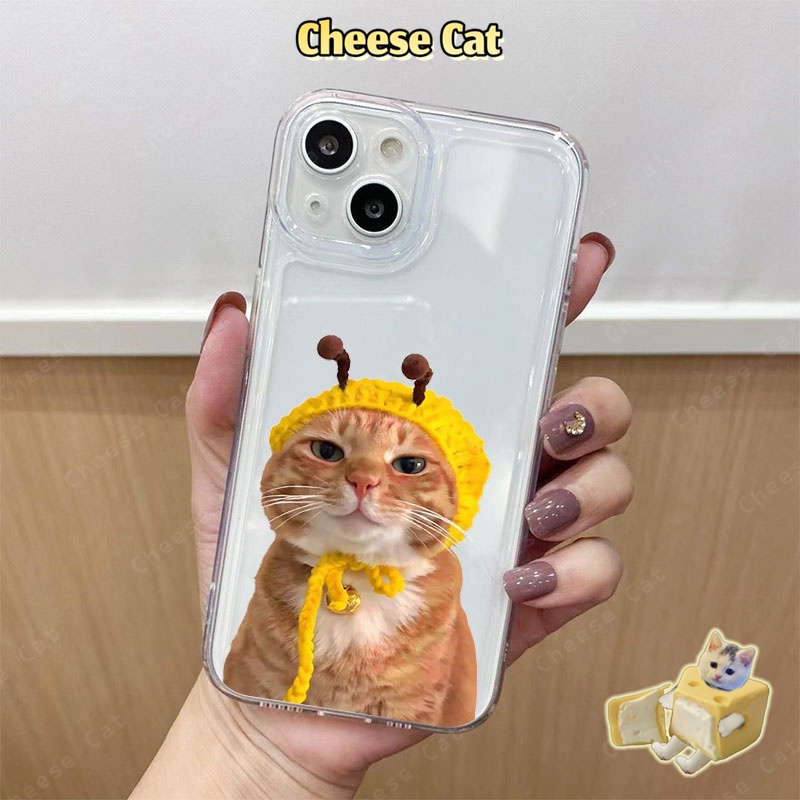 Ốp lưng điện thoại hình mèo cam và mũ ong cho iPhone 12 11 15 14 13 16 17 Pro Max Xs XR 7 8 Plus SE trong suốt