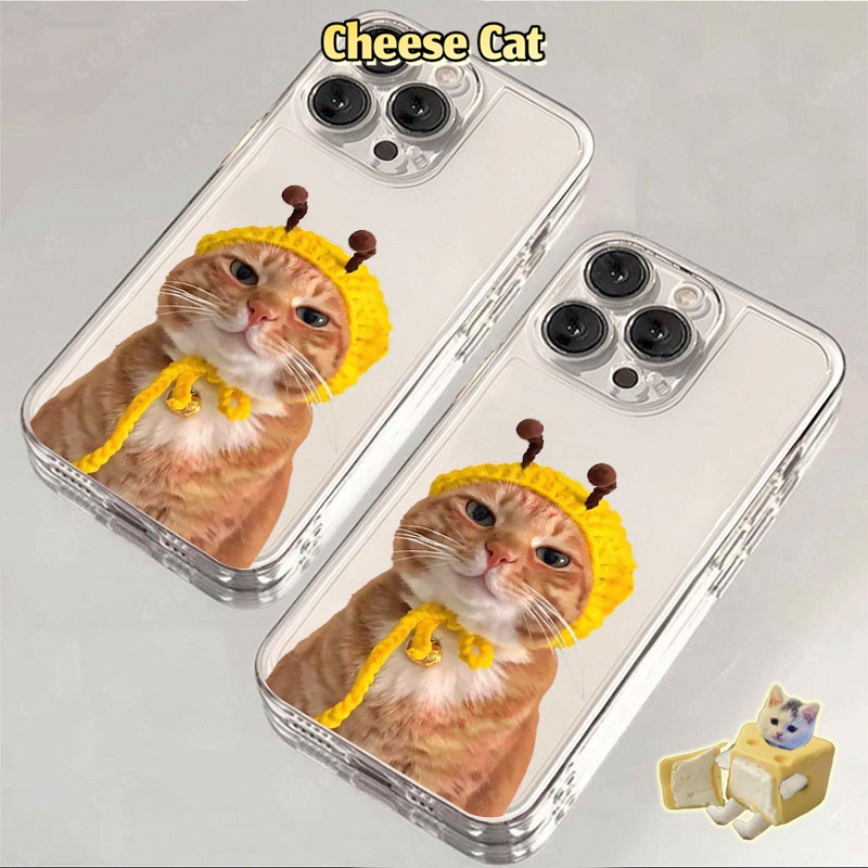 Ốp lưng điện thoại hình mèo cam và mũ ong cho iPhone 12 11 15 14 13 16 17 Pro Max Xs XR 7 8 Plus SE trong suốt