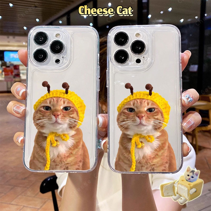 Ốp lưng điện thoại hình mèo cam và mũ ong cho iPhone 12 11 15 14 13 16 17 Pro Max Xs XR 7 8 Plus SE trong suốt