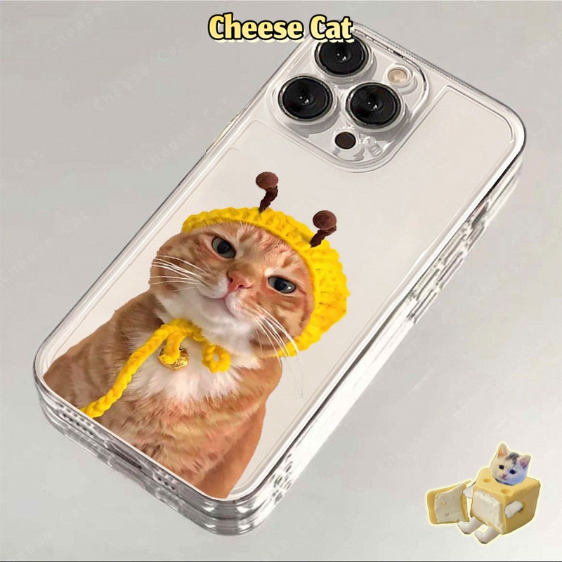 Ốp lưng điện thoại hình mèo cam và mũ ong cho iPhone 12 11 15 14 13 16 17 Pro Max Xs XR 7 8 Plus SE trong suốt