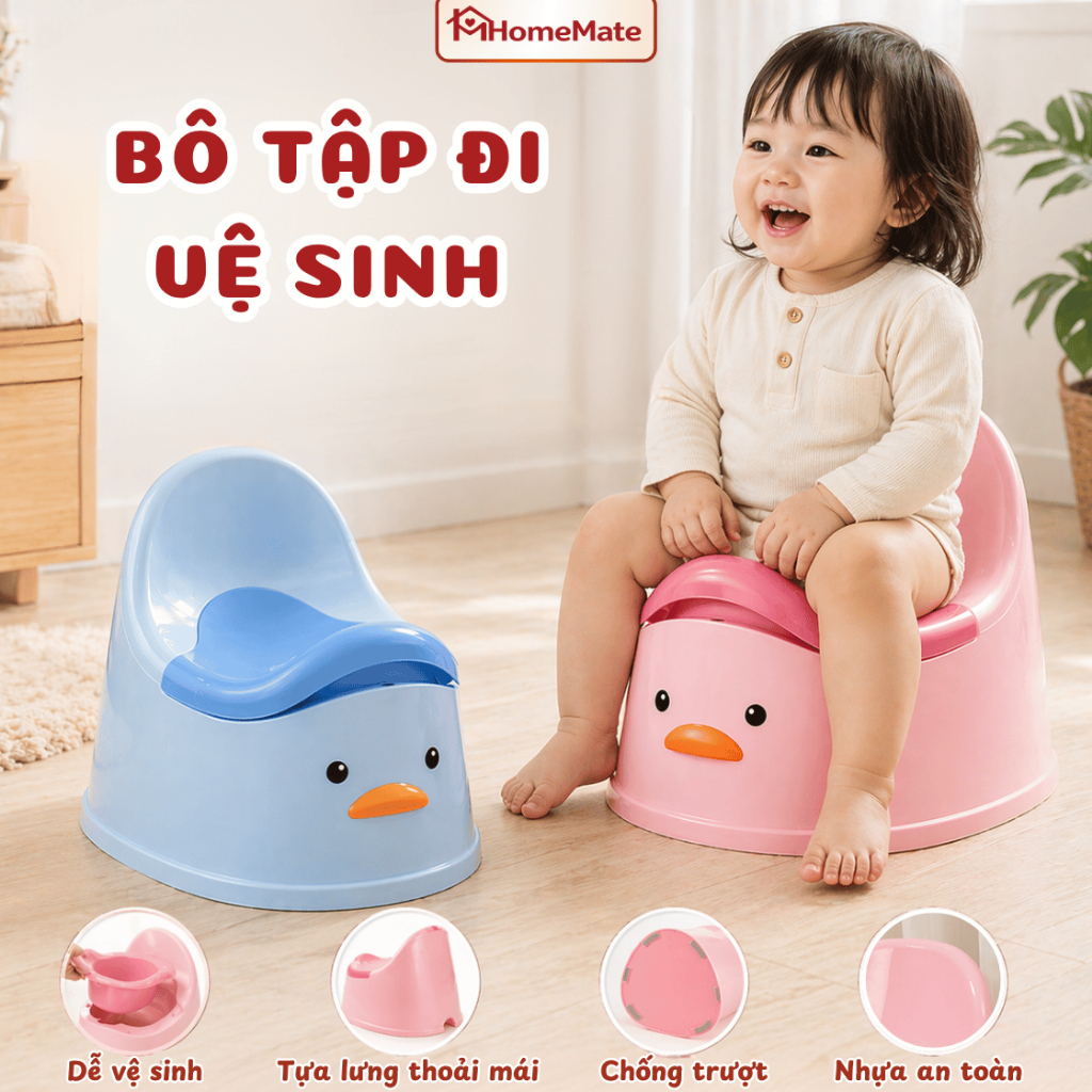 [LOẠI 1] Bô Tập Đi Vệ Sinh Cho Bé Hình Vịt Có Tựa Lưng, Bô Trẻ Em Chống Tràn Có Nắp Đậy An Toàn Cho Bé Yêu