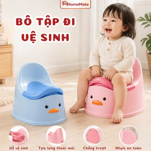 Bô Tập Đi Vệ Sinh Cho Bé Hình Vịt Có Tựa Lưng, Bô Trẻ Em Chống Tràn Có Nắp Đậy An Toàn Cho Bé Yêu