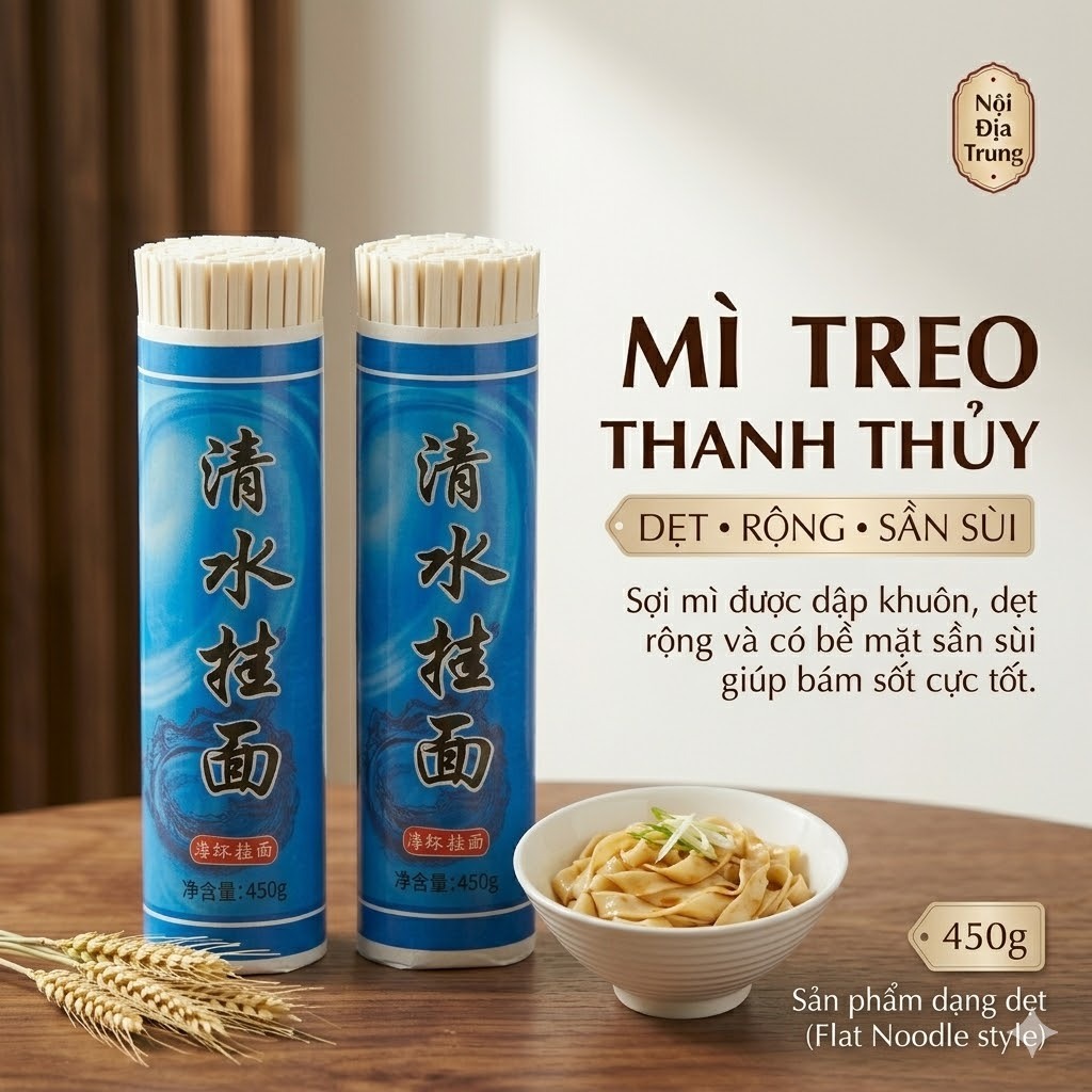 Mì Sợi Khô Thanh Thủy Qiang Sheng (Gói 450g) – Sợi Mì Dai Ngon, Thanh Đạm Luka Food