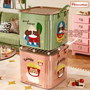 Thùng Nhựa Đựng Đồ Đa Năng Có Nắp Hoạt Hình Cookie, Hộp Đựng Quần Áo Chăn Mền Đồ Chơi Có Quai Xách Tiện
