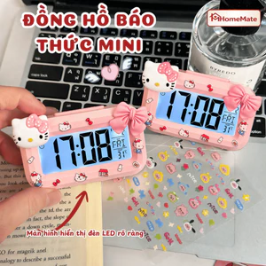 Đồng Hồ Báo Thức Điện Tử Hello Kitty Để Bàn LED, Đồng Hồ Mini Hiển Thị Lịch Ngày Dễ Thương