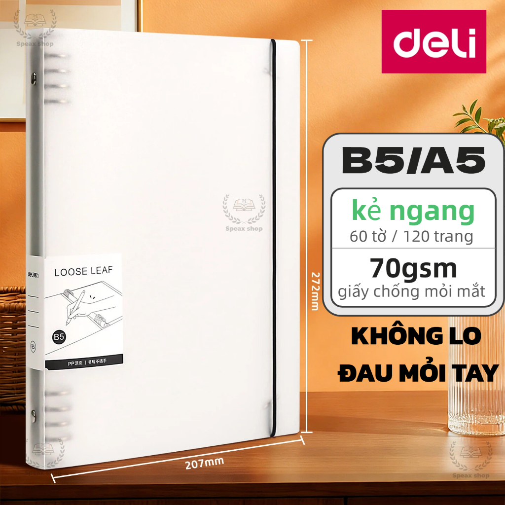 Deli Sổ Còng Thay Ruột B5 A5 120 Trang – Sổ Planner Nhật Ký, Sổ Tay Ghi Chép Bìa Cứng Cao Cấp