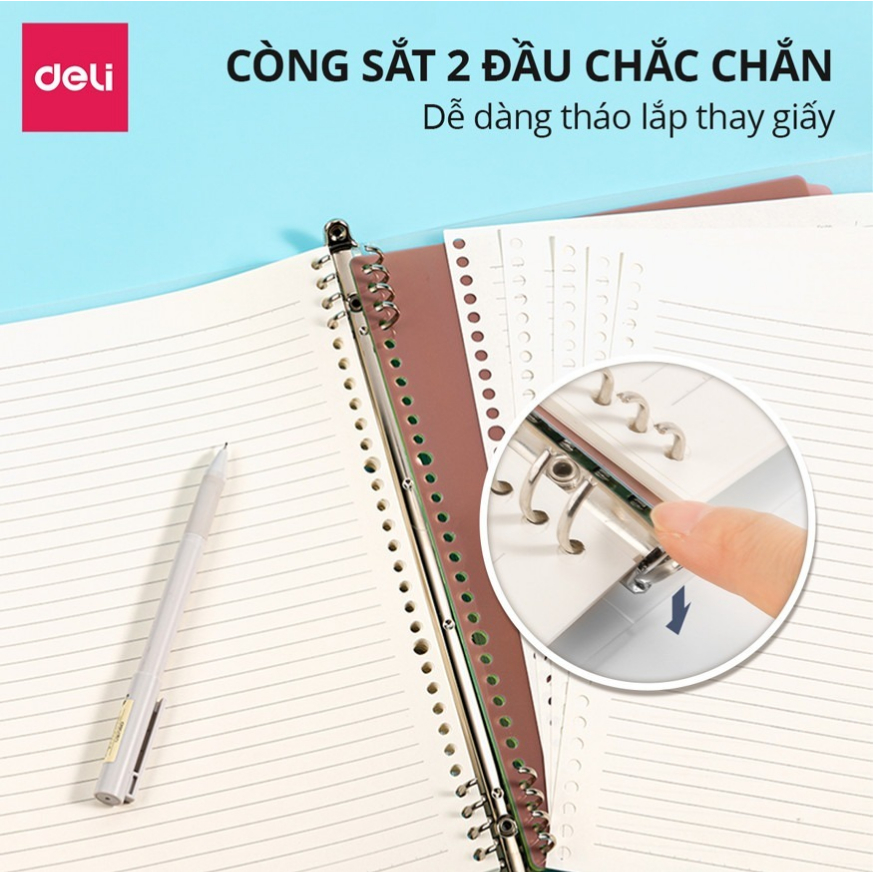 Deli Sổ Còng Thay Ruột B5 A5 120 Trang – Sổ Planner Nhật Ký, Sổ Tay Ghi Chép Bìa Cứng Cao Cấp