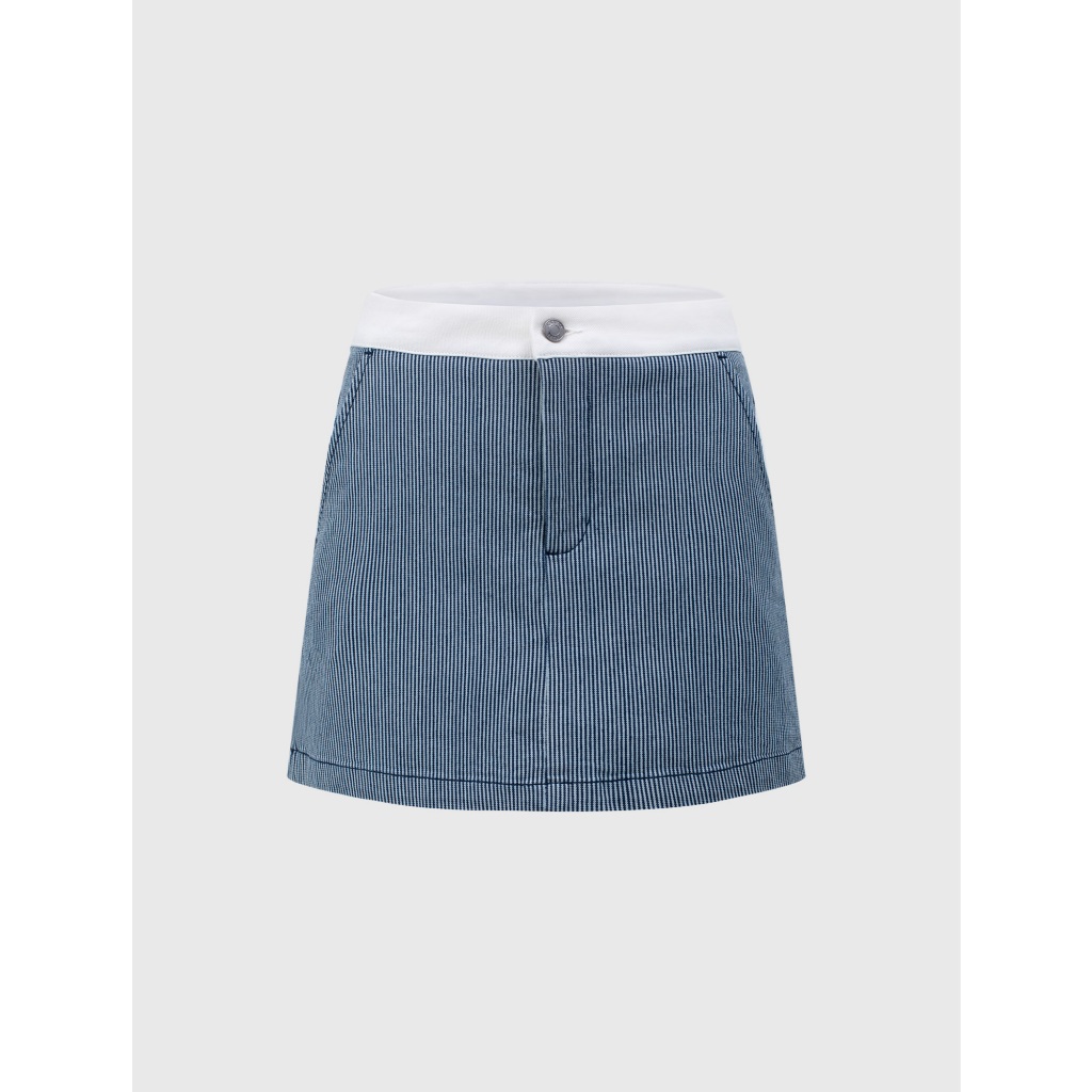 Chân váy nữ CANIFA dáng A ngắn công sở có lớp lót chất liệu cotton phối denim 6KS26S003