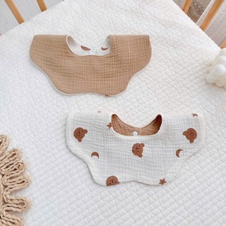 Yếm Xoay Vải Muslin Cao Cấp 4 Lớp Cúc Bấm Hoạ Tiết Siêu Dễ Thương, Thấm Hút Tốt Cho Bé