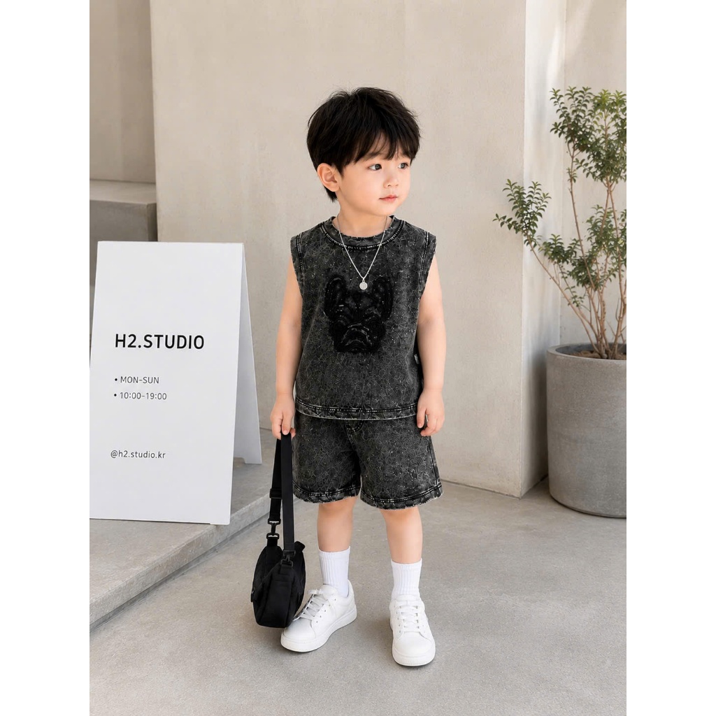 (VNTK)Sét Bò loang Thêu hình Chó Ngầu ,chất bò loang mềm cực phong cách chất chơi cho bé trai đi học đi du lịch 10-23kg