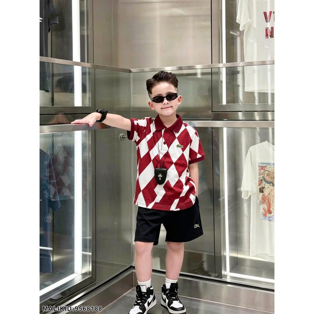Bộ hè bé trai có cổ phối màu đỏ hàng siêu đẹp cho mùa hè-Bộ hè bé trai cá sấu hàng cao cấp