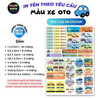 In Tên theo yêu cầu -Set Sticker Dán Đồ Dùng Cho Bé -Hình Oto -Decal PVC chống thấm - Colorboom