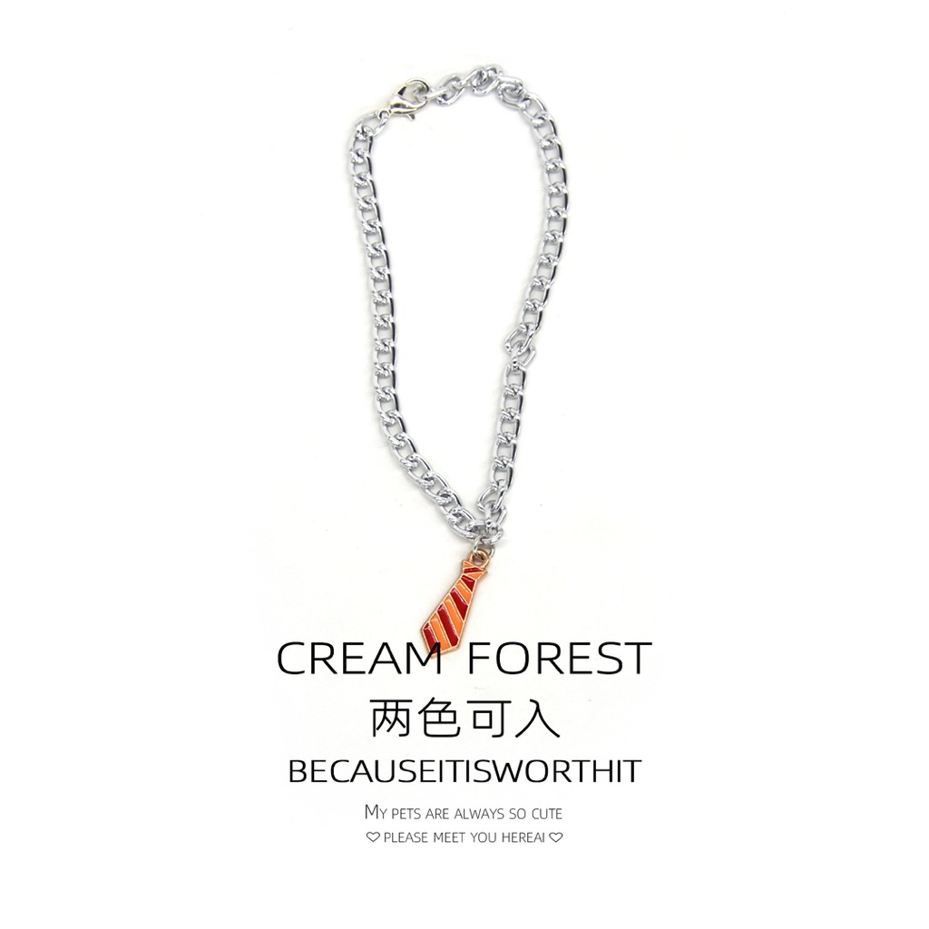 Dây Chuyền Cho Chó Mèo Charm Cà Vạt - Vòng Cổ Thú Cưng Thép Titan Cao Cấp Không Gỉ Cream Forest