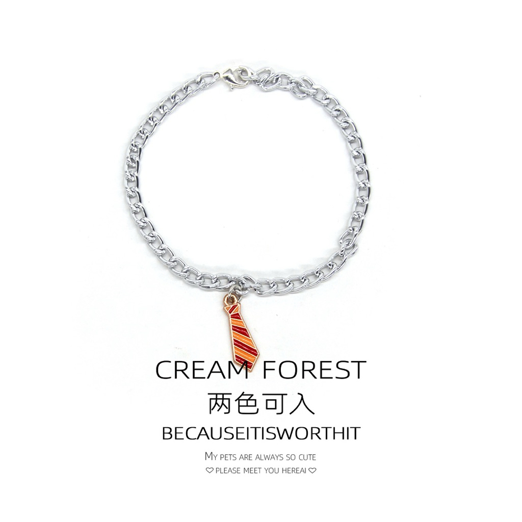 Dây Chuyền Cho Chó Mèo Charm Cà Vạt - Vòng Cổ Thú Cưng Thép Titan Cao Cấp Không Gỉ Cream Forest