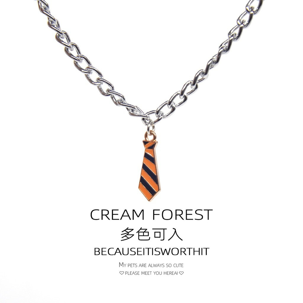 Dây Chuyền Cho Chó Mèo Charm Cà Vạt - Vòng Cổ Thú Cưng Thép Titan Cao Cấp Không Gỉ Cream Forest