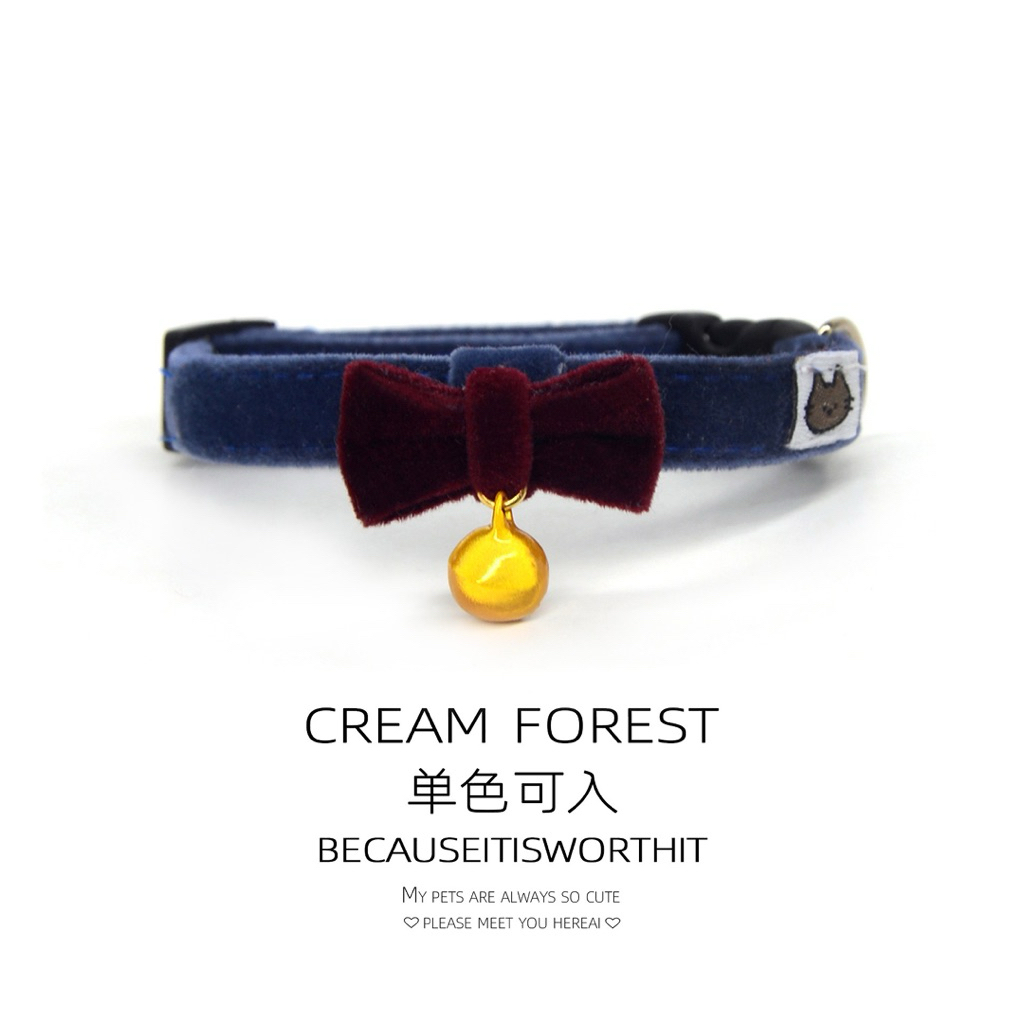 Vòng Cổ Nơ Nhung - Vòng Cổ Thú Cưng Khóa Bấm An Toàn, Cao Cấp Cream Forest