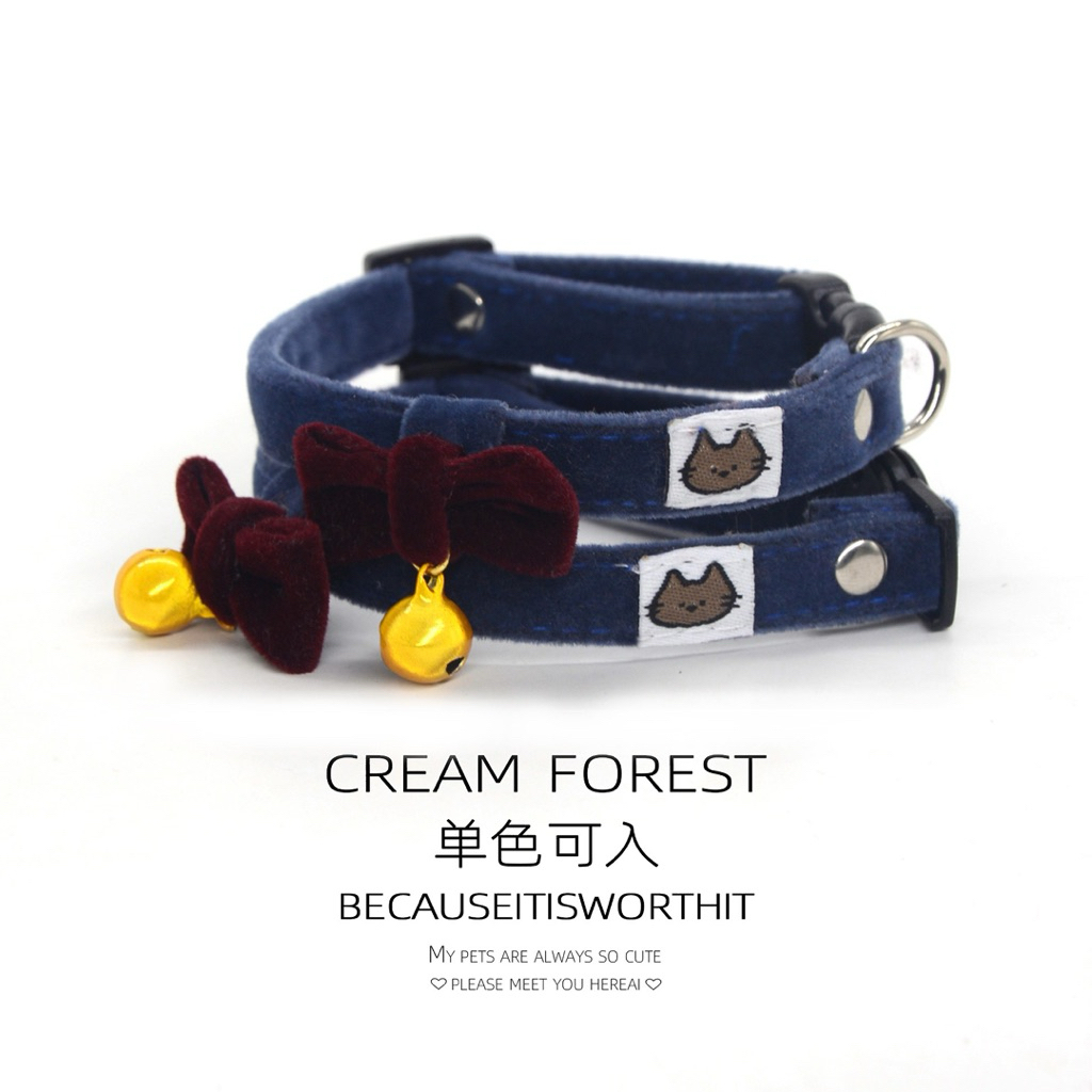 Vòng Cổ Nơ Nhung - Vòng Cổ Thú Cưng Khóa Bấm An Toàn, Cao Cấp Cream Forest