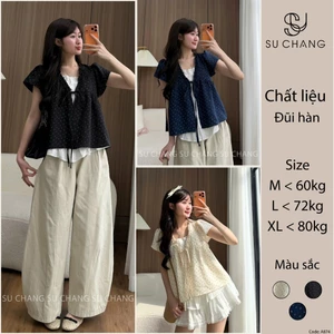 Áo Babydoll Viền Bèo Cộc Tay Hoa Nhí Nơ Ngực Phối Ren Boi Trắng A874 Su Chang Thời Trang Nữ